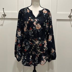 Entro LS blue floral Blouse
